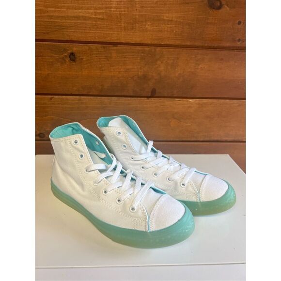 Converse Chuck Taylor All Star Hi Big Kids Shoes White/Bleached Aqua 660718c Sz - Picture 1 of 8